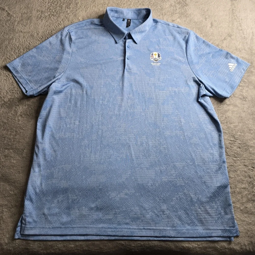Adidas Camo Polo Shirt Mens 2XL Blue Jacquard Ryder Cup 2020 Whistling Straits